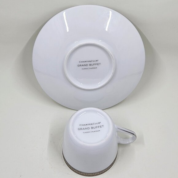 Flat Demitasse Cup & Saucer Set Grand Buffet Classic Platinum by Charter Club - Picture 8 of 16